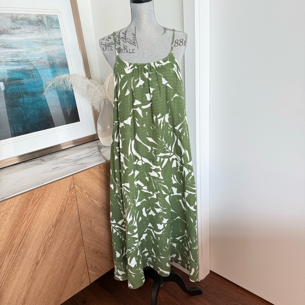 Sea Level Swim Australia Women’s Retreat Green and White Leaf Pattern Sun Dress